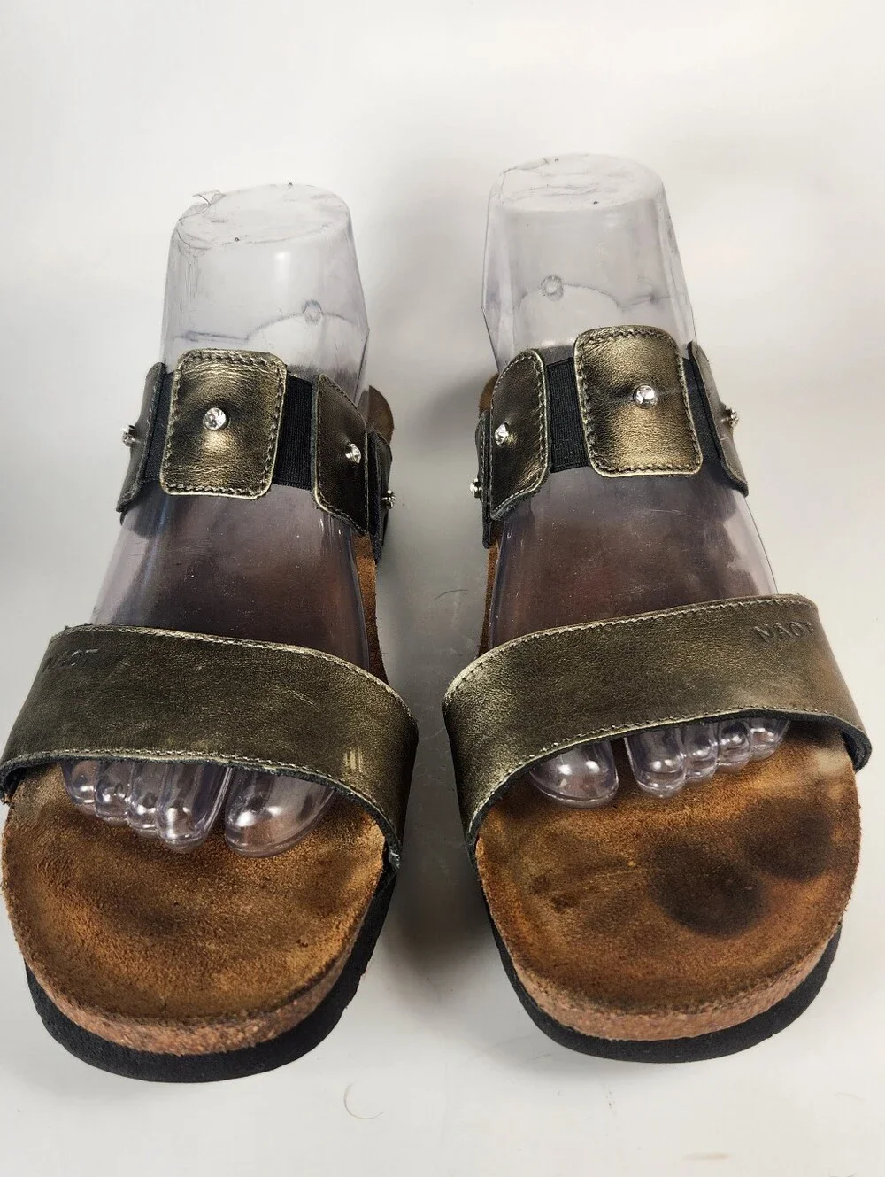 NAOT Women's Ashkey Sandal 11 EU 42 Metallic Gold Wedge Leather Rhinestones
